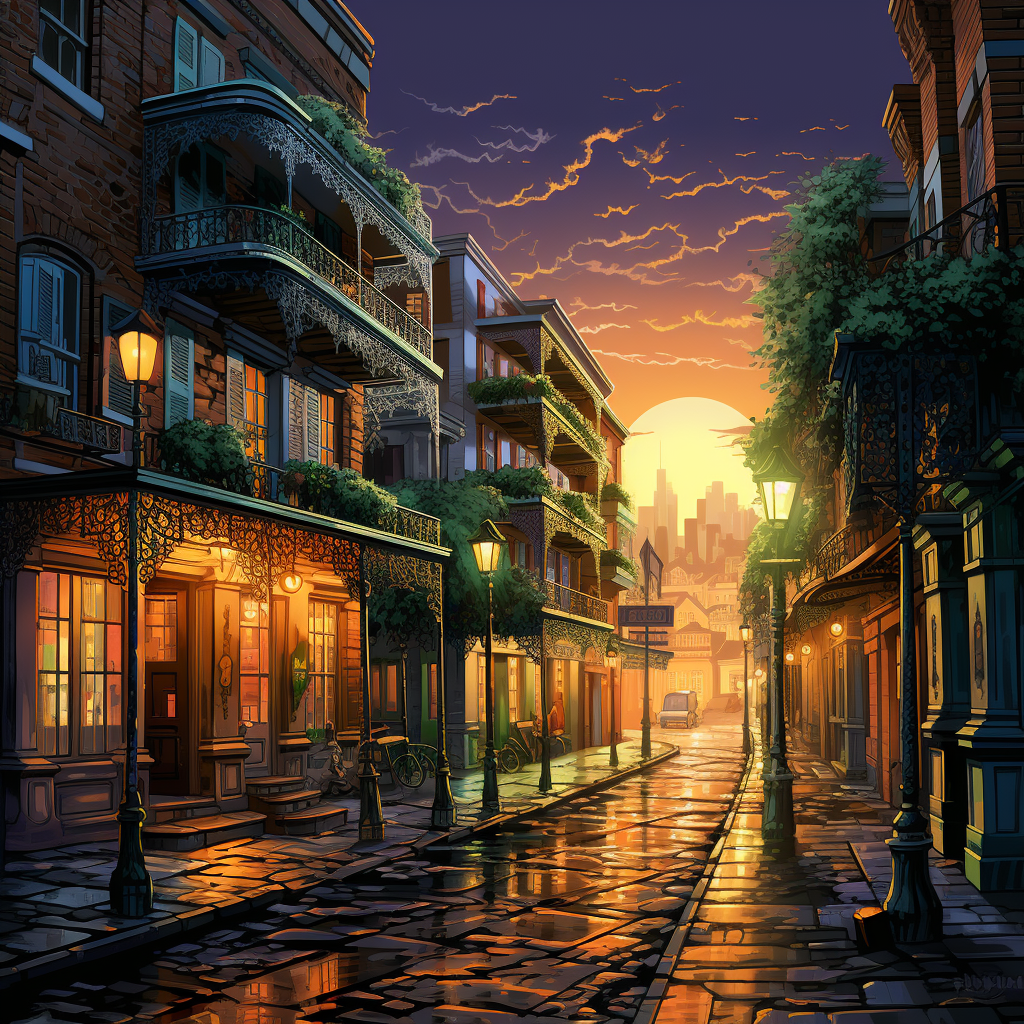 Beautiful magical illustration of New Orleans French Quarters