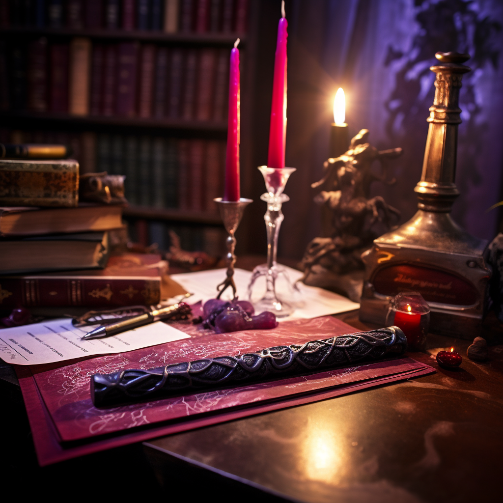 Long Magical Wand on Wizard Desk