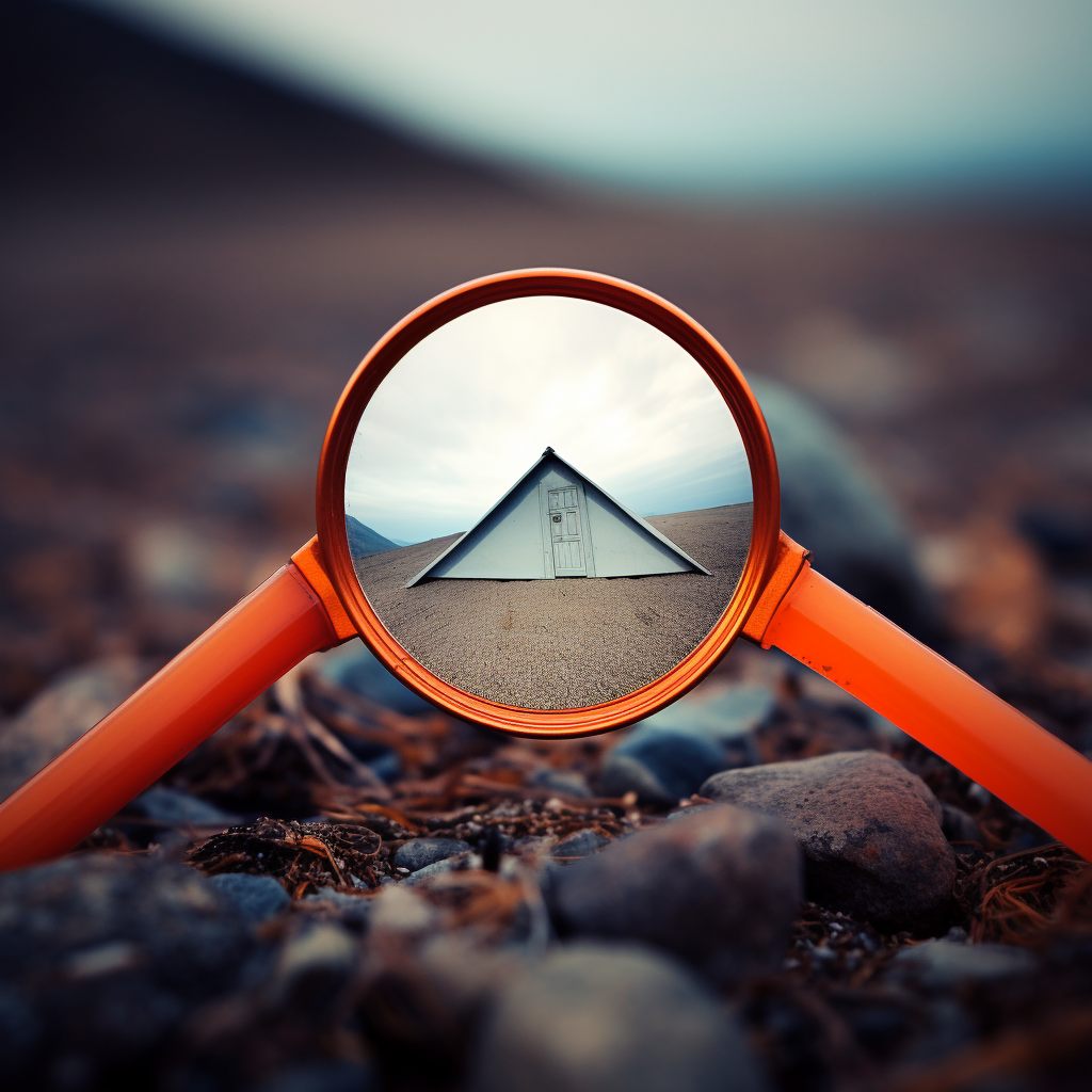 Minimalist image of a magnifying glass on a tent