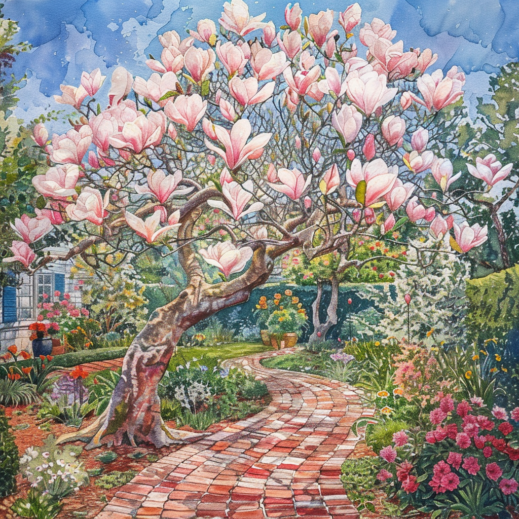 watercolor magnolia tree painting