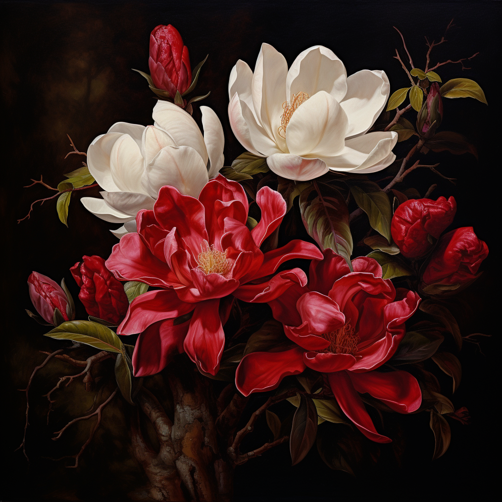 Beautiful magnolia flower on red velvet background