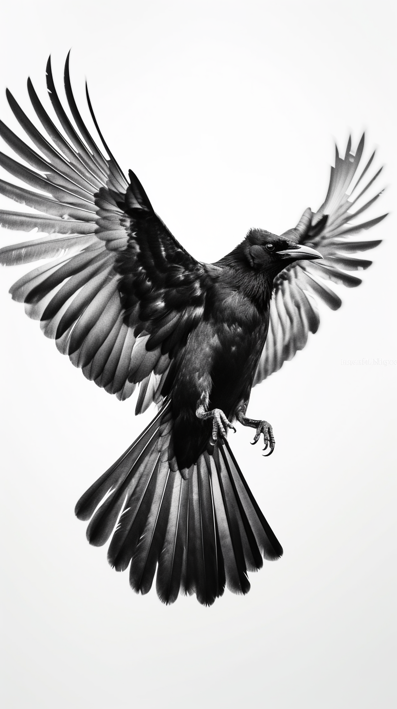 Magpie Flying in Black and White