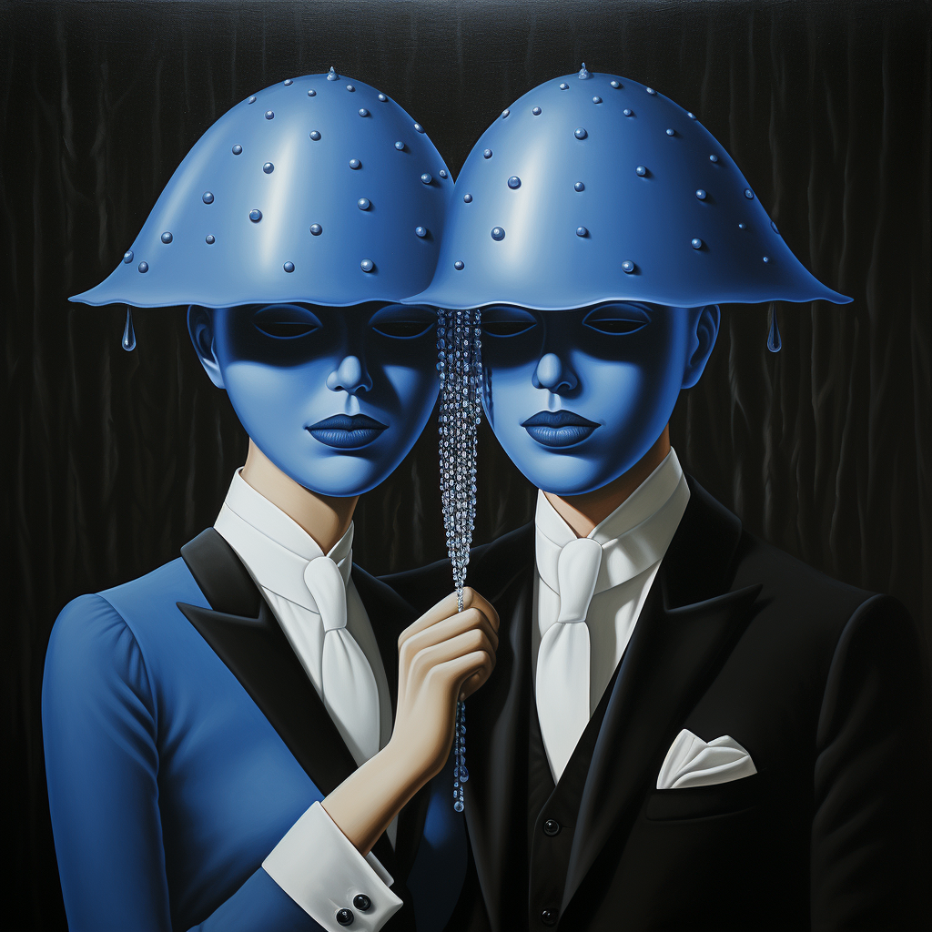 René Magritte's The Lovers with blue gems