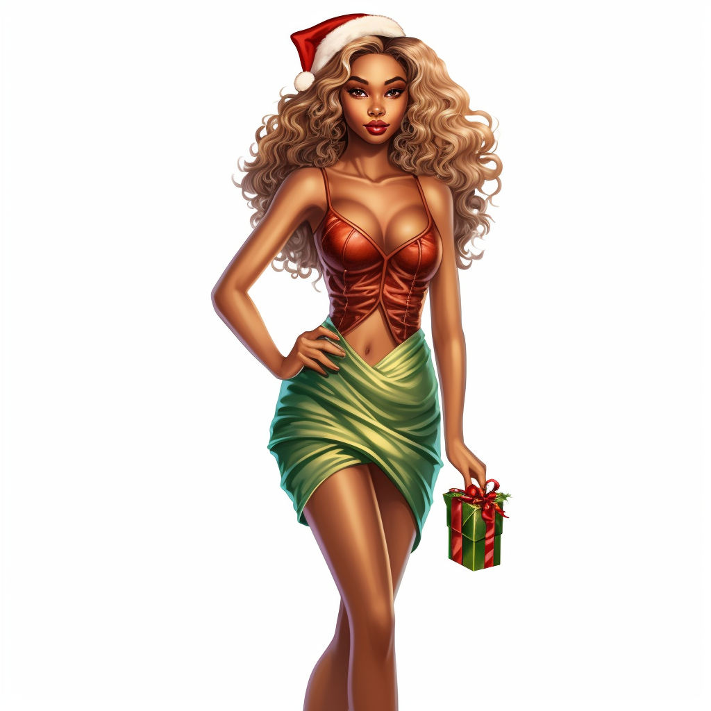 Fashionable Black Woman in Christmas Dress