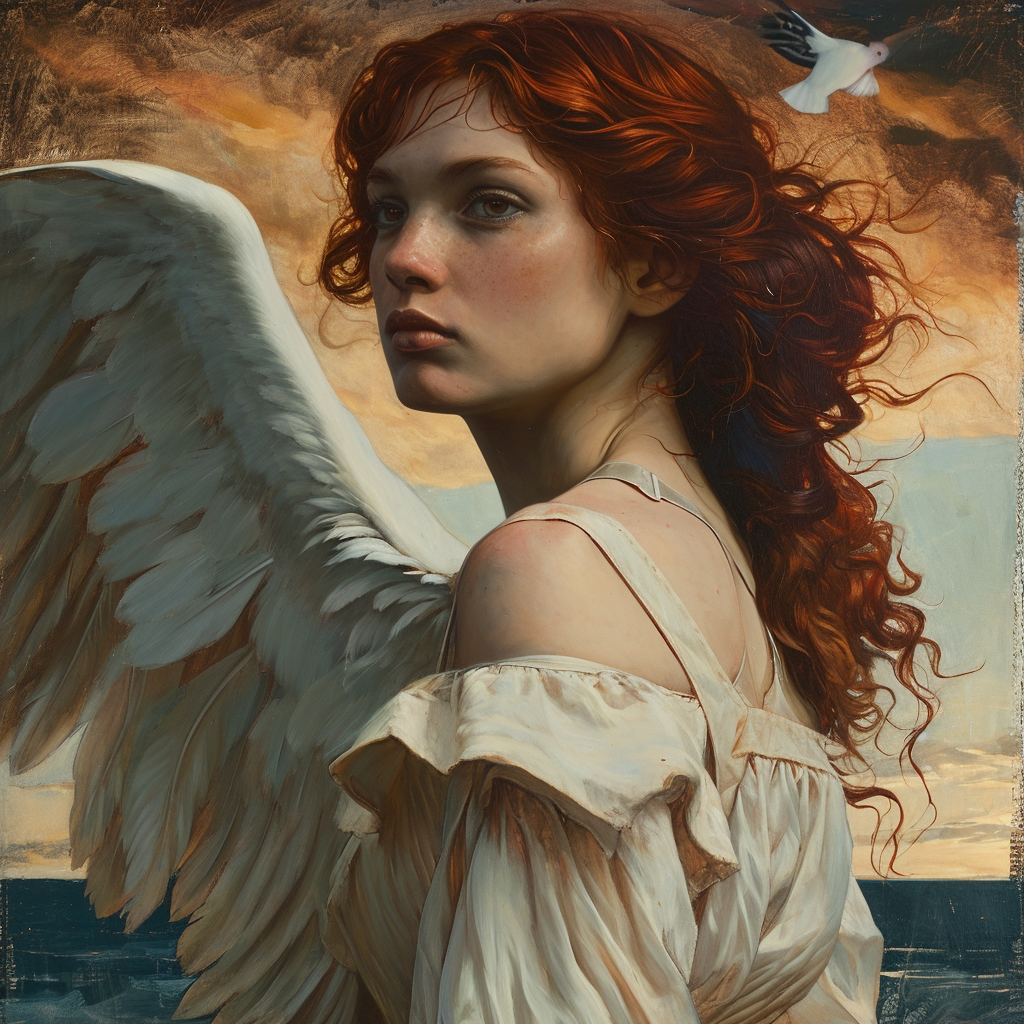 Majestic Mahogany-Haired Female Angel with Loon's Wings