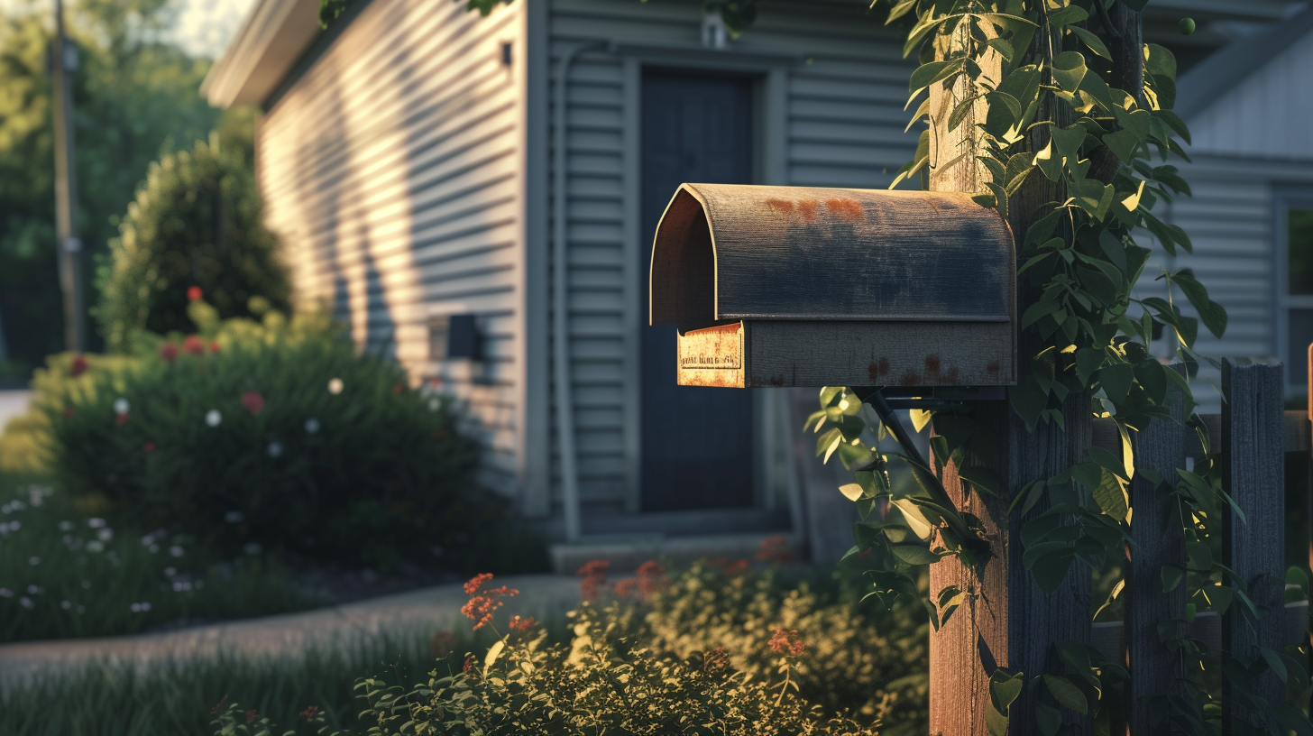 Mailbox beside American home entrance