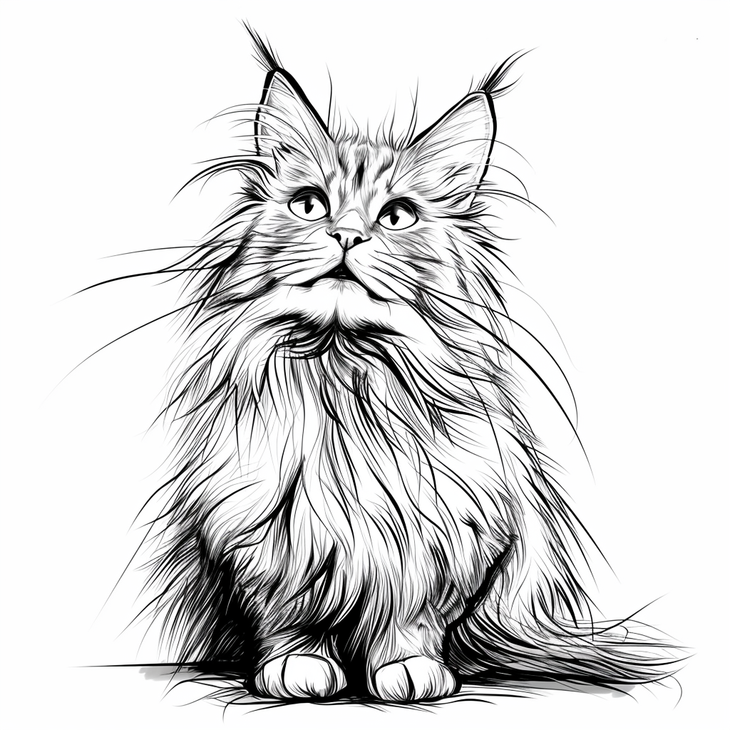 MaineCoon cat line-scribble clip art