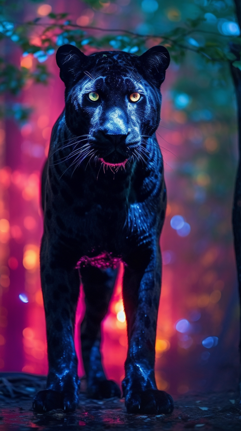 Black panther in illuminated forest