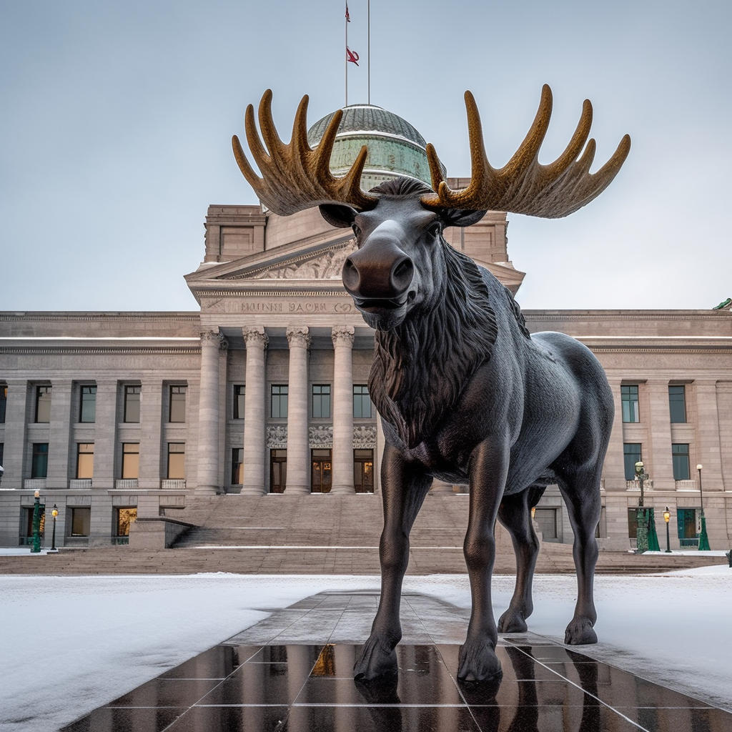 Majestic Bull Moose in front of Government Building