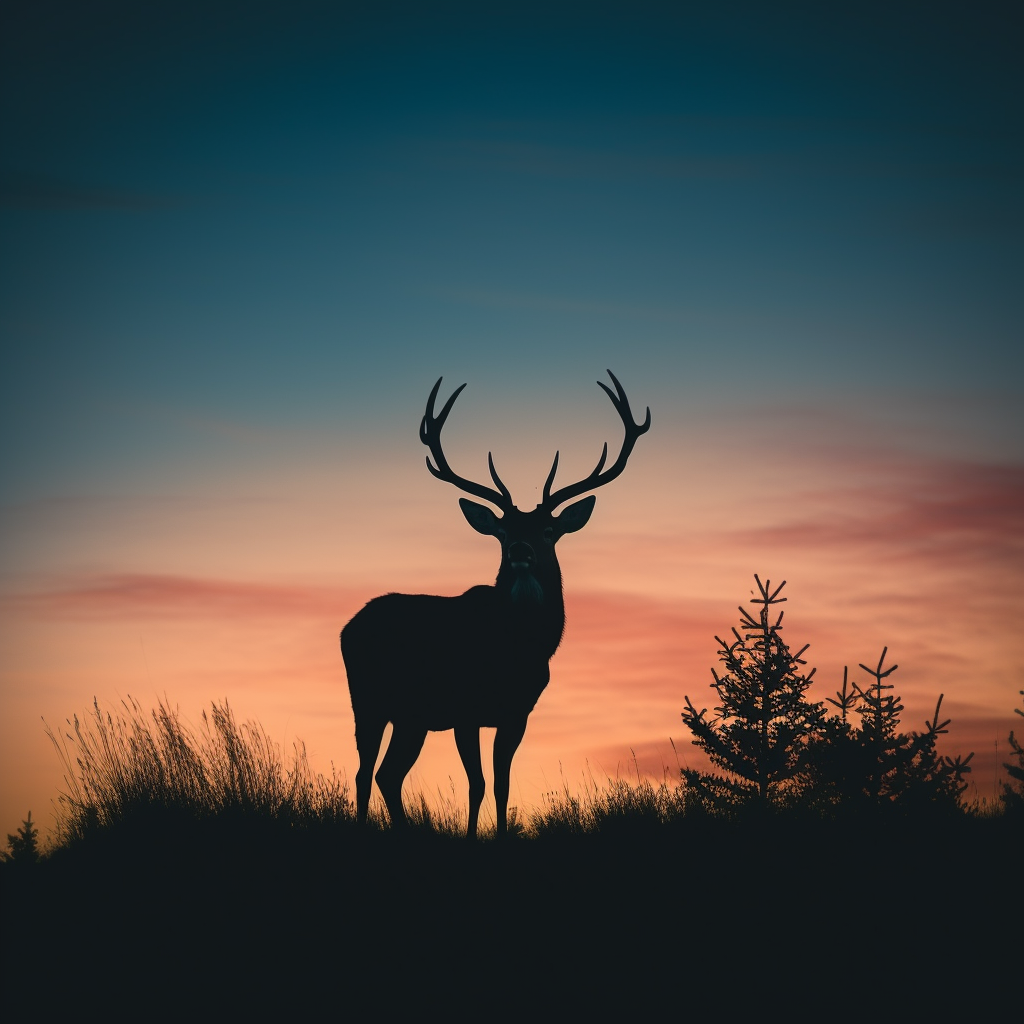 Majestic deer silhouette against twilight sky