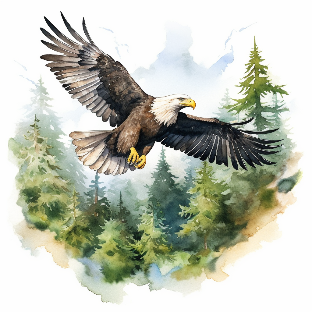 Powerful watercolor eagle in flight