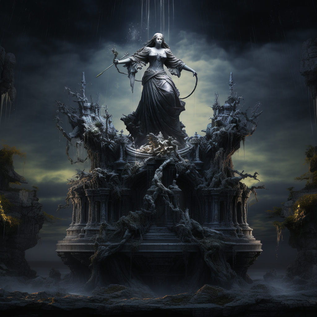 Majestic dark fantasy fountain sculpture