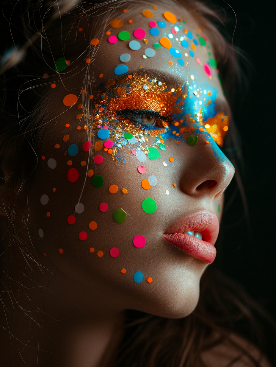 Makeup artist woman with colorful dots and accessories