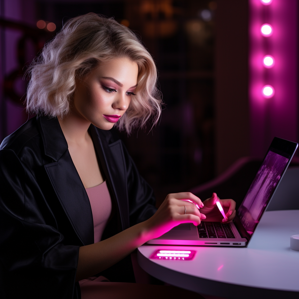 Makeup artist using laptop for research