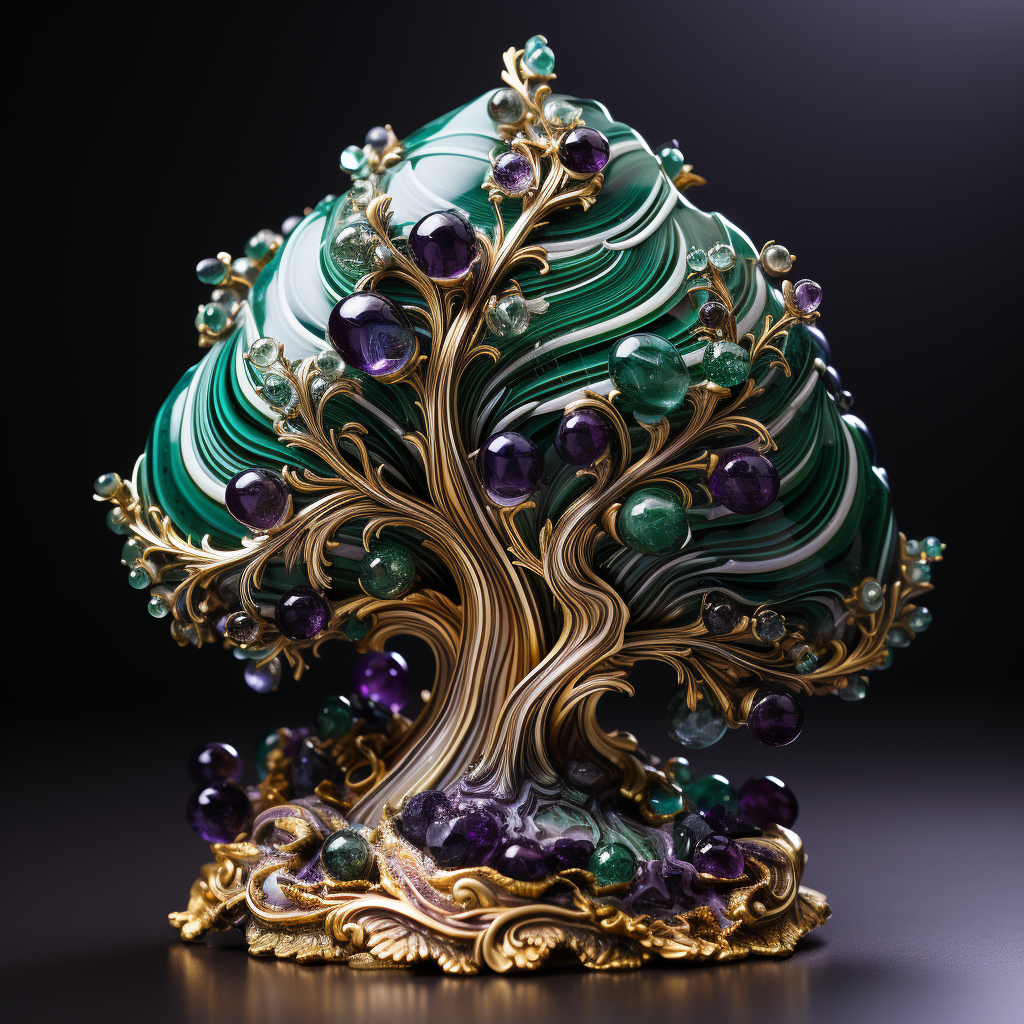 Gorgeous Malachite Amethyst Christmas Tree