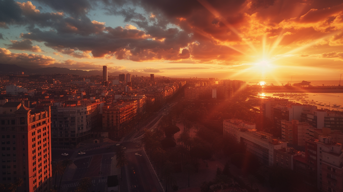 Beautiful sunset in Malaga City