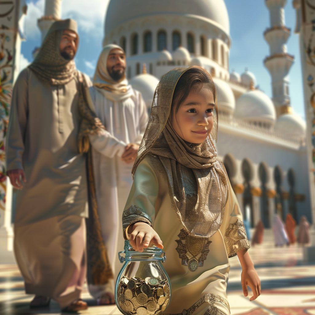 Little girl with coin jar