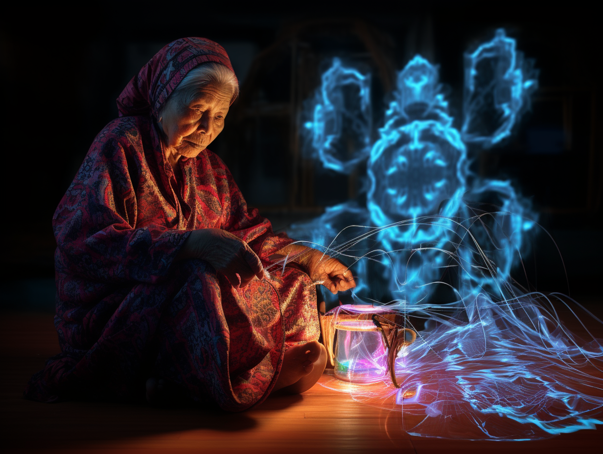 Malay Grandma Embroidering at Night