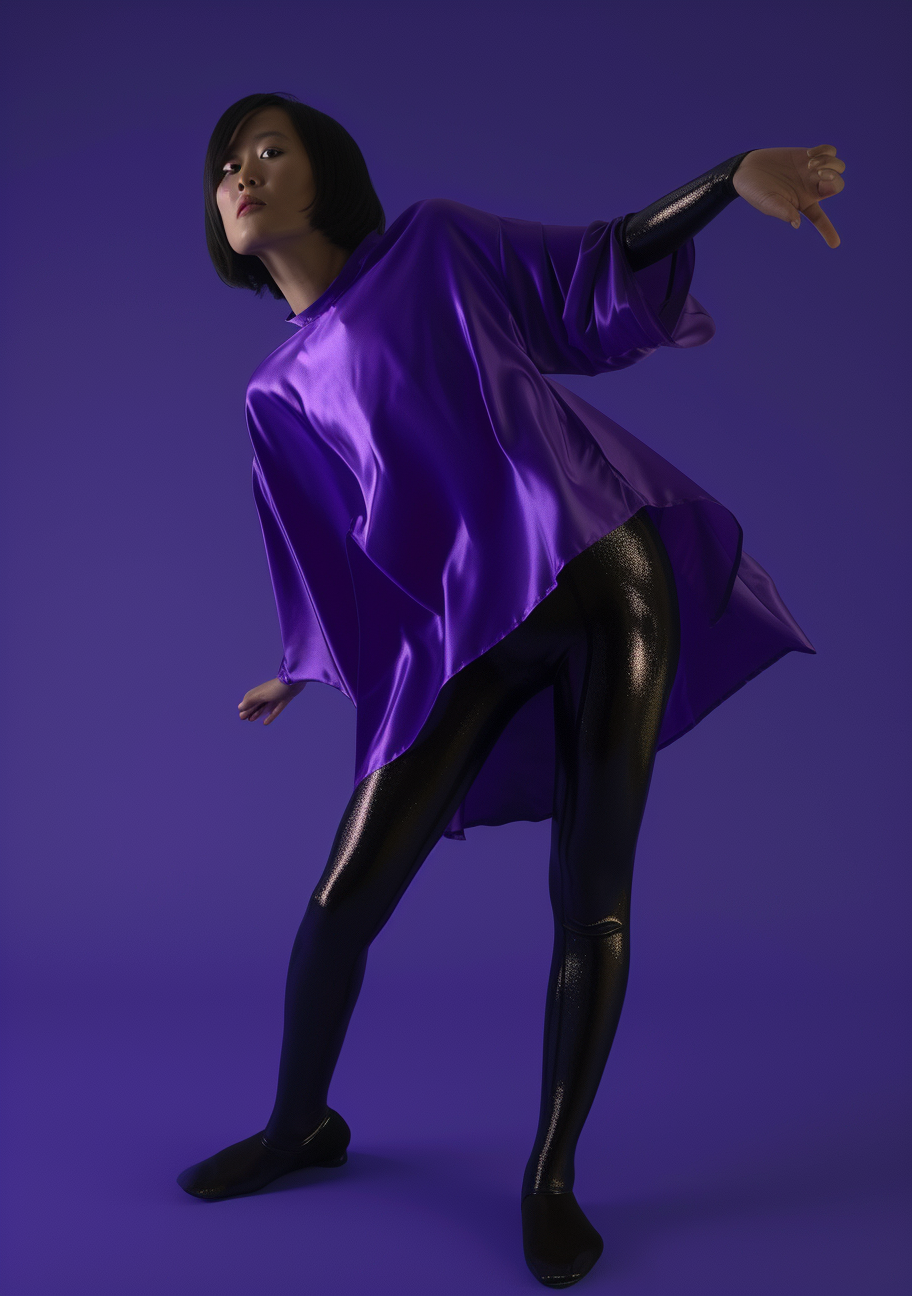 Malay-Singaporean supermodel in dark purple leggings