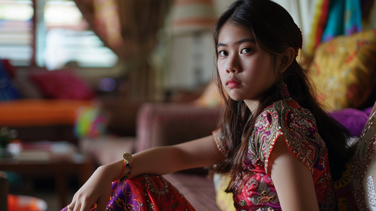 Malay teenager sitting on sofa