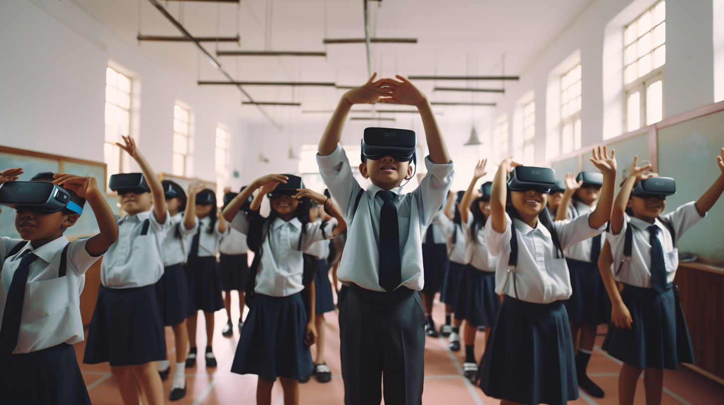 Malaysian kids using VR in classroom