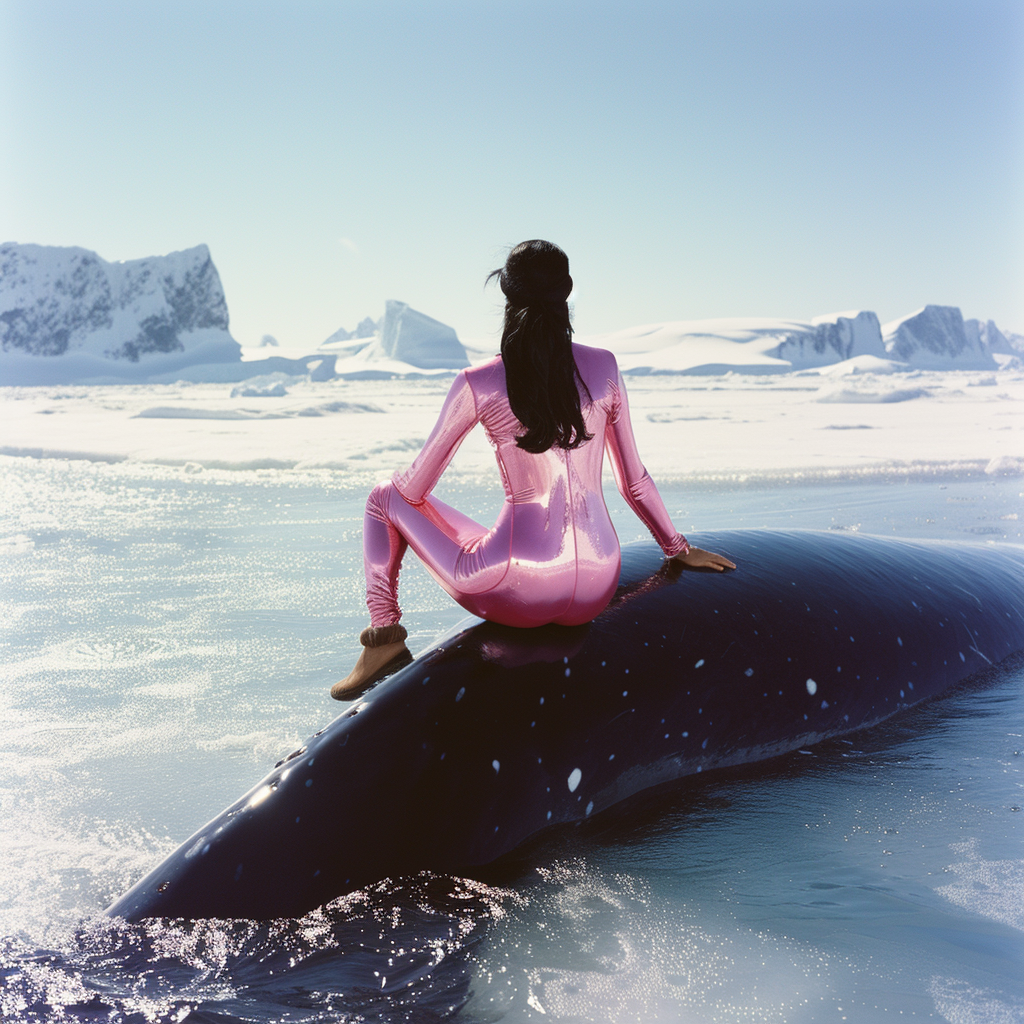 Malaysian Malay supermodel riding blue whale