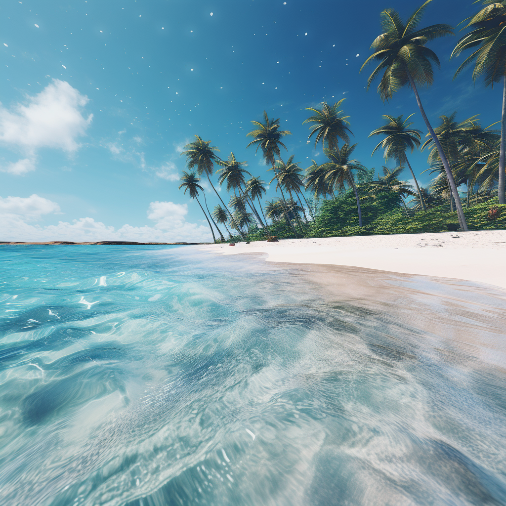 Close-up of turquoise waters and palm trees in Maldives