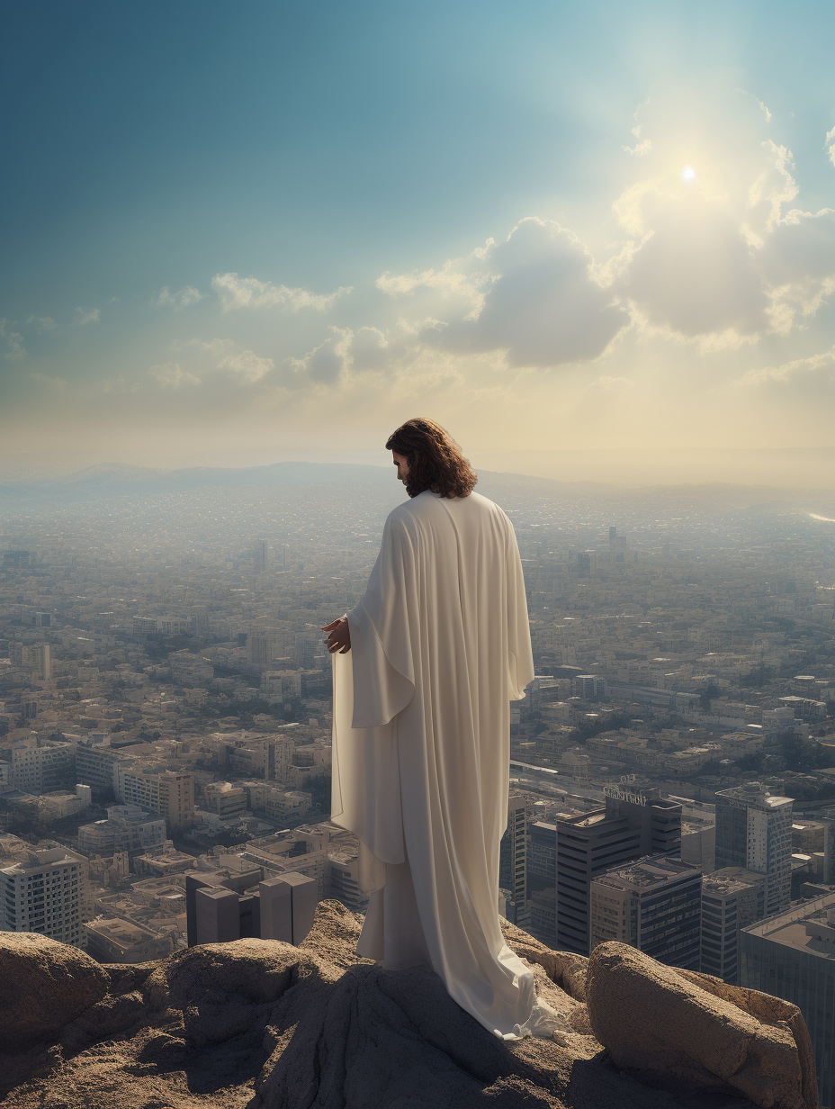 majestic male angel overlooking Tel Aviv