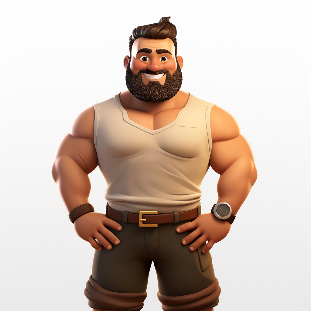 Muscular chubby bearded project manager cartoon avatar