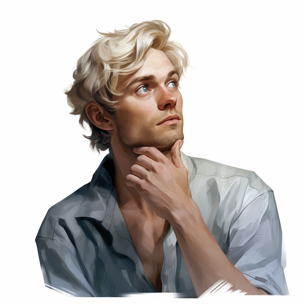 Male with Blonde Hair and Blue Eyes Thinking