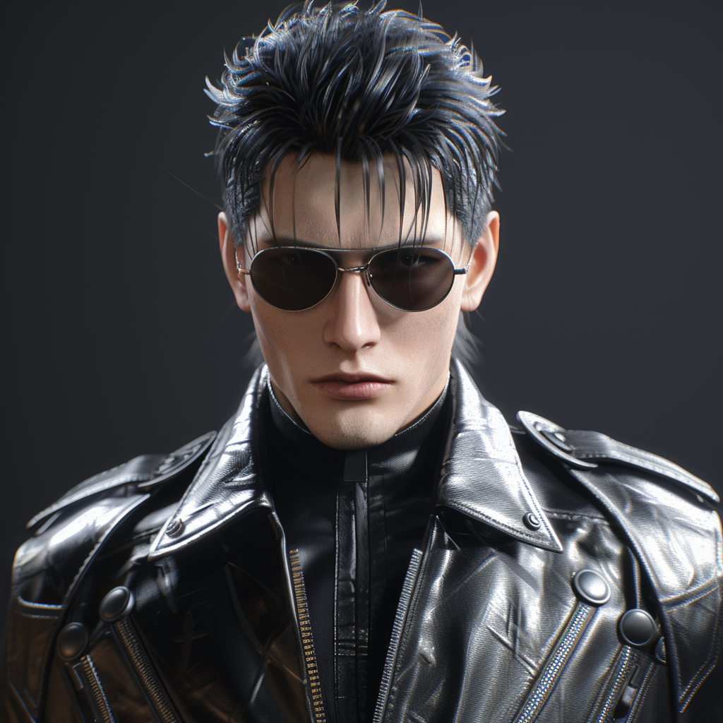 Male character in leather with sunglasses