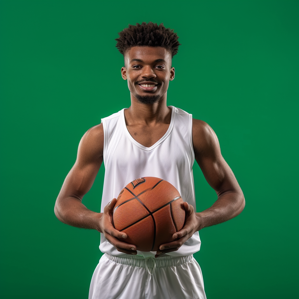 Racially-neutral male college basketball player on green screen