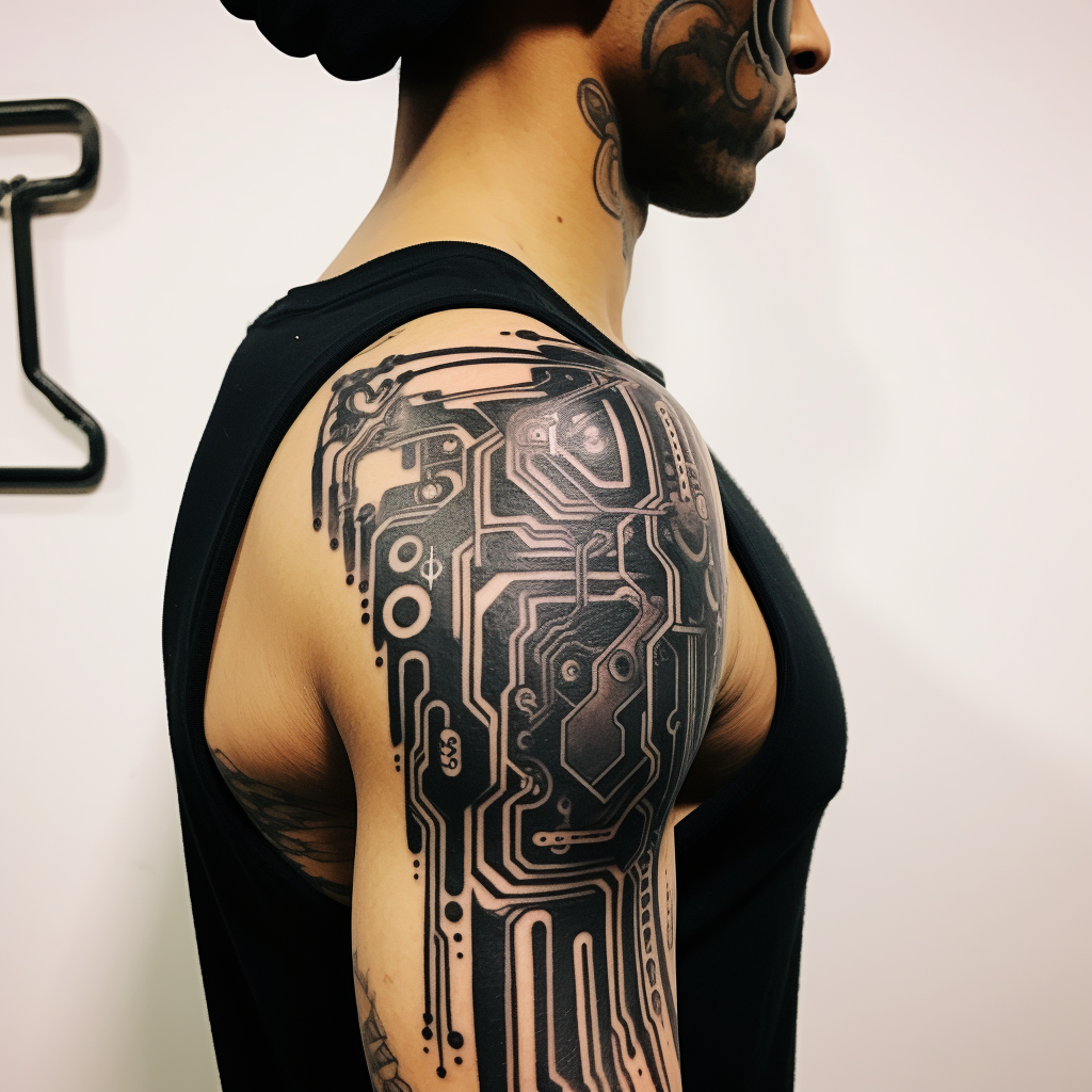 Black Ink Cyberpunk Tattoo Design