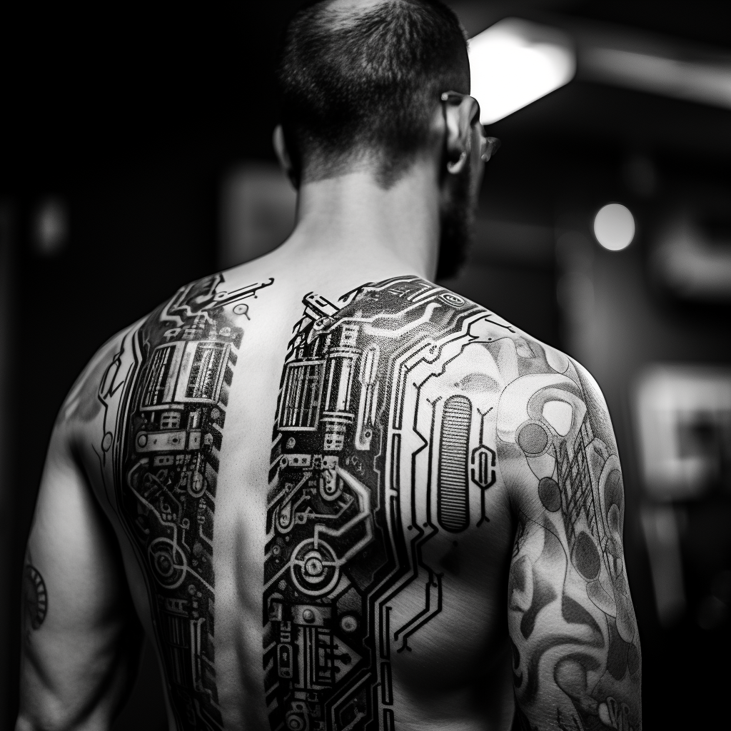 Stylish shoulder tattoo in black ink