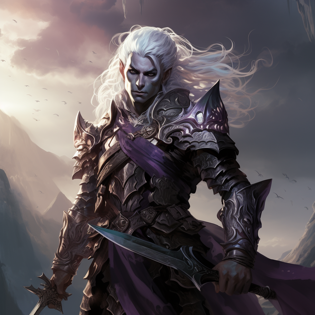 Drow Elf in Heavy Armor and Weapons