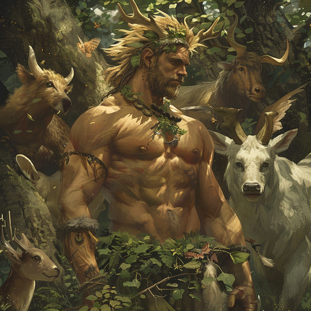 Male druid in forest art