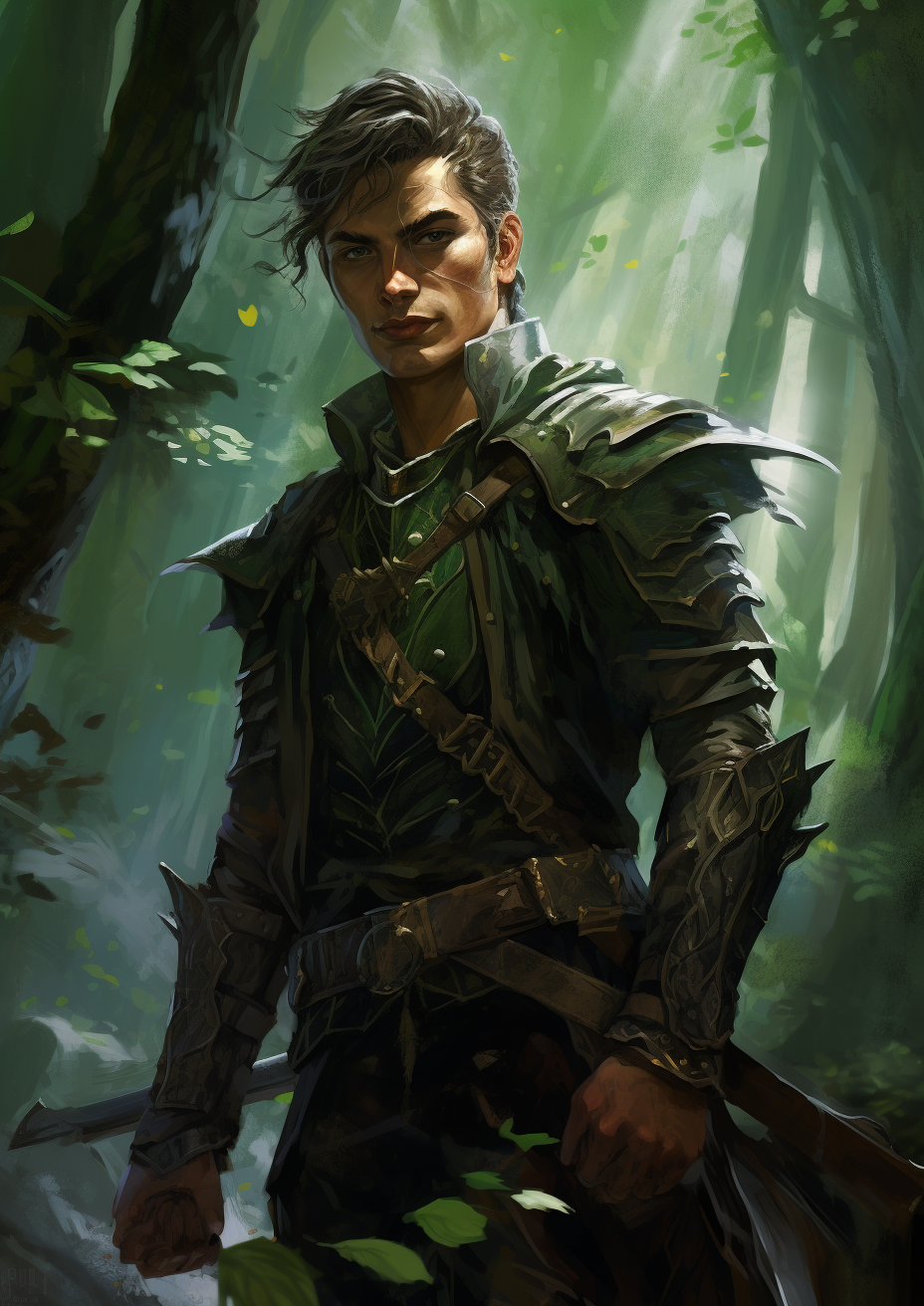 Male Elf Ranger with Spear in Forest