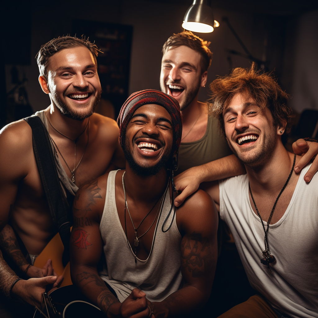 Male friends passionate about music