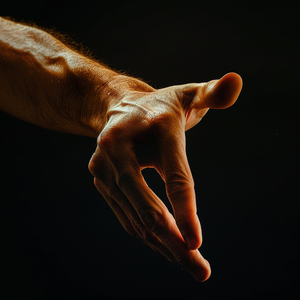 Male hand pinching in softbox lighting