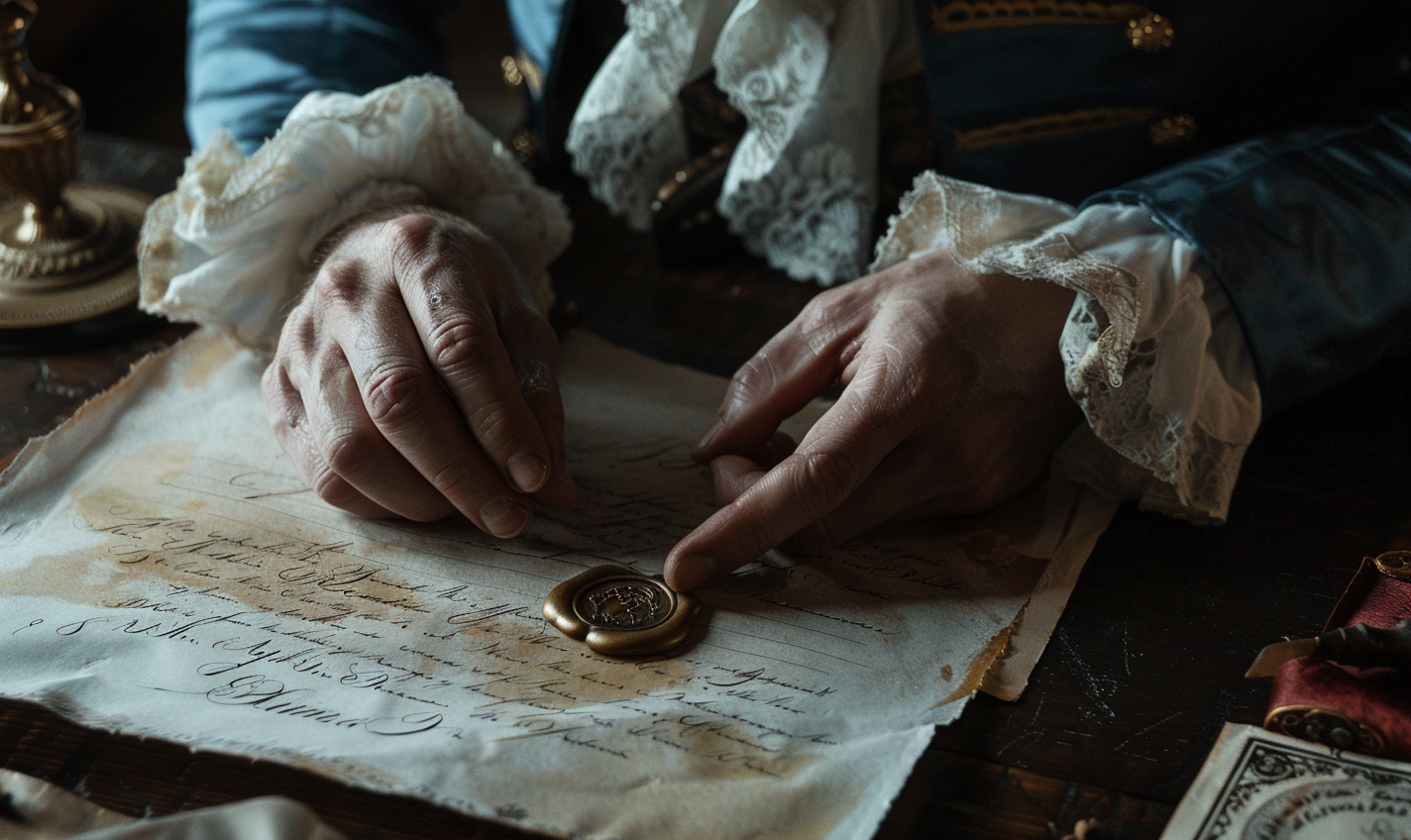 Hands sealing parchment letter with wax