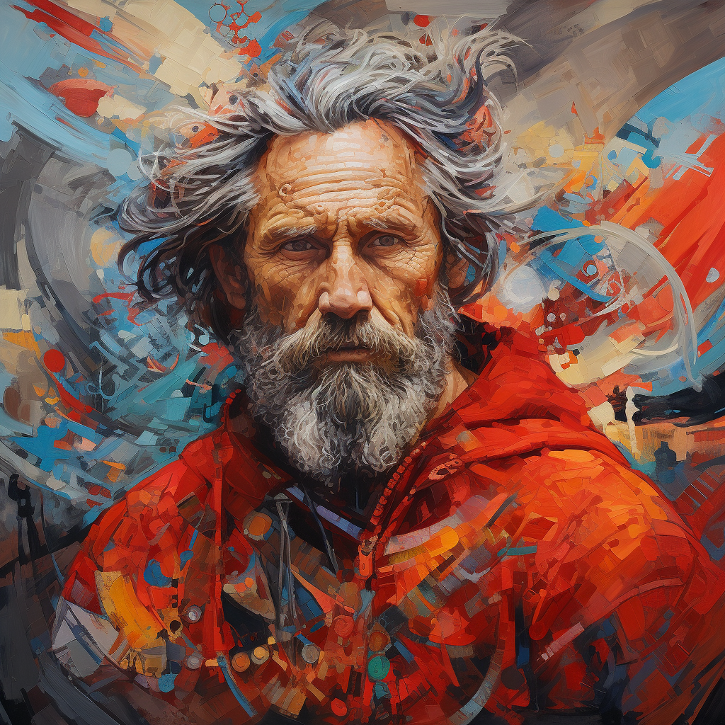 Vibrant artwork of a male hero painted with oil