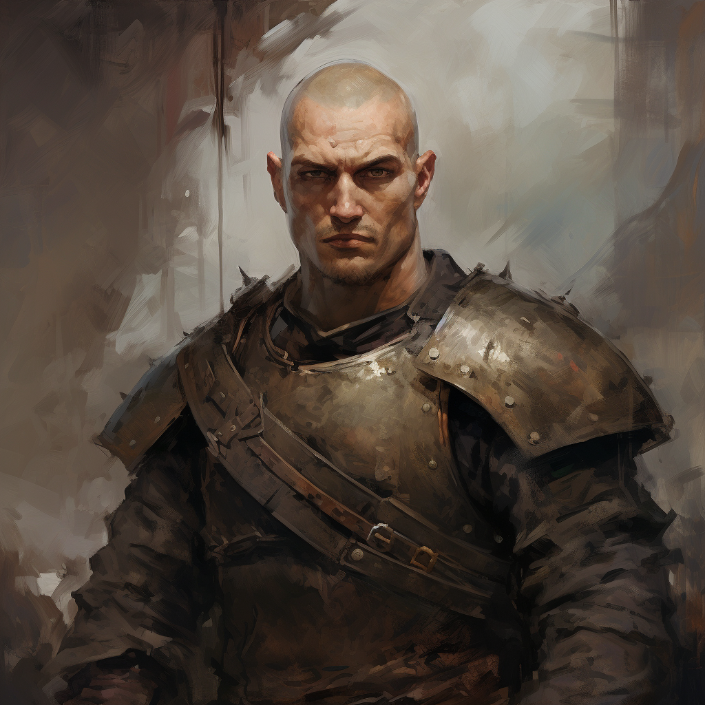 Male human fighter with strong jawline in plate armor