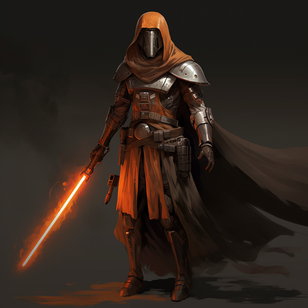 Male Jedi with Orange Lightsaber in Armor