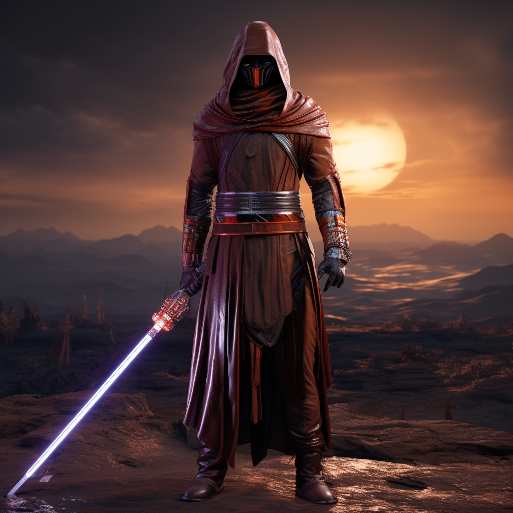 Male Jedi with Lightsaber and Maroon Armour