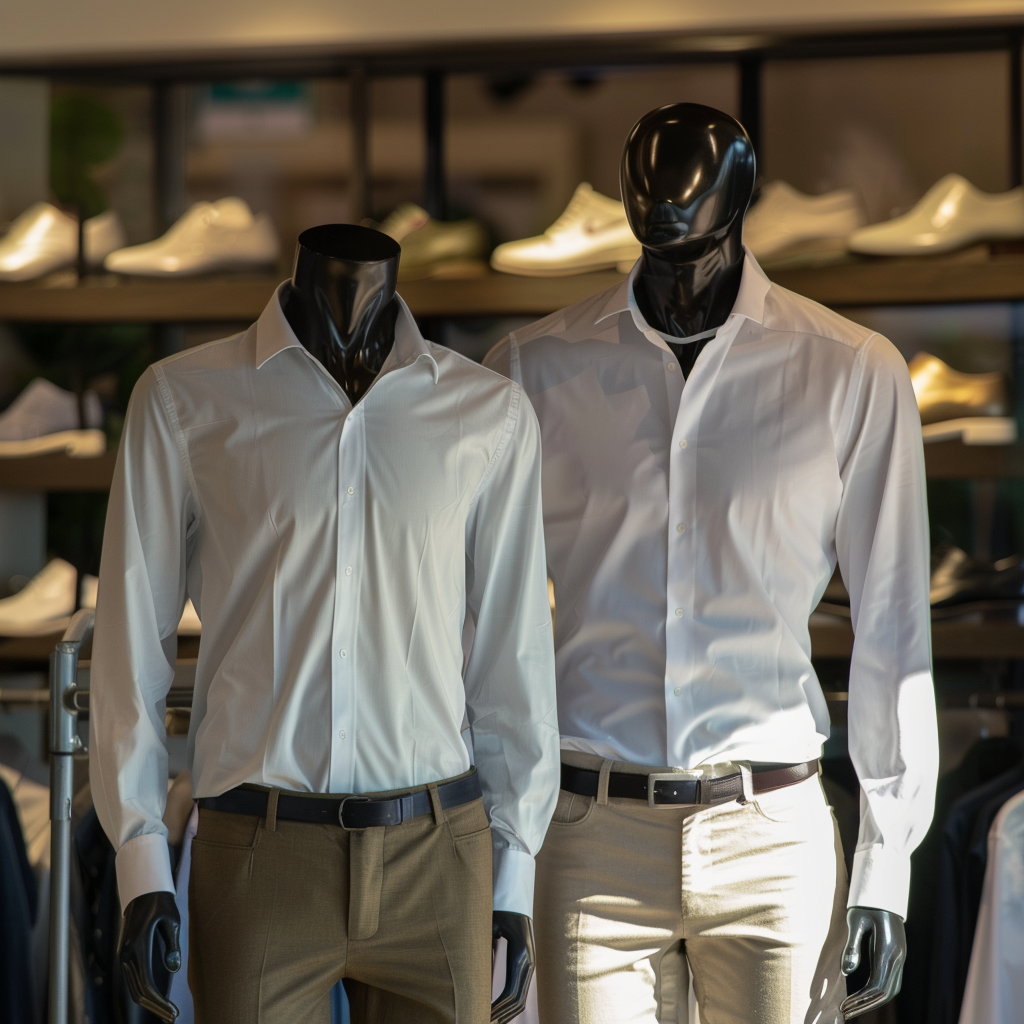 Male mannequins in slim fitted shirts