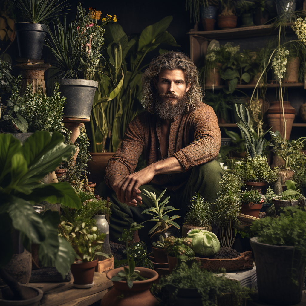 Male Plant Whisperer nurturing plants