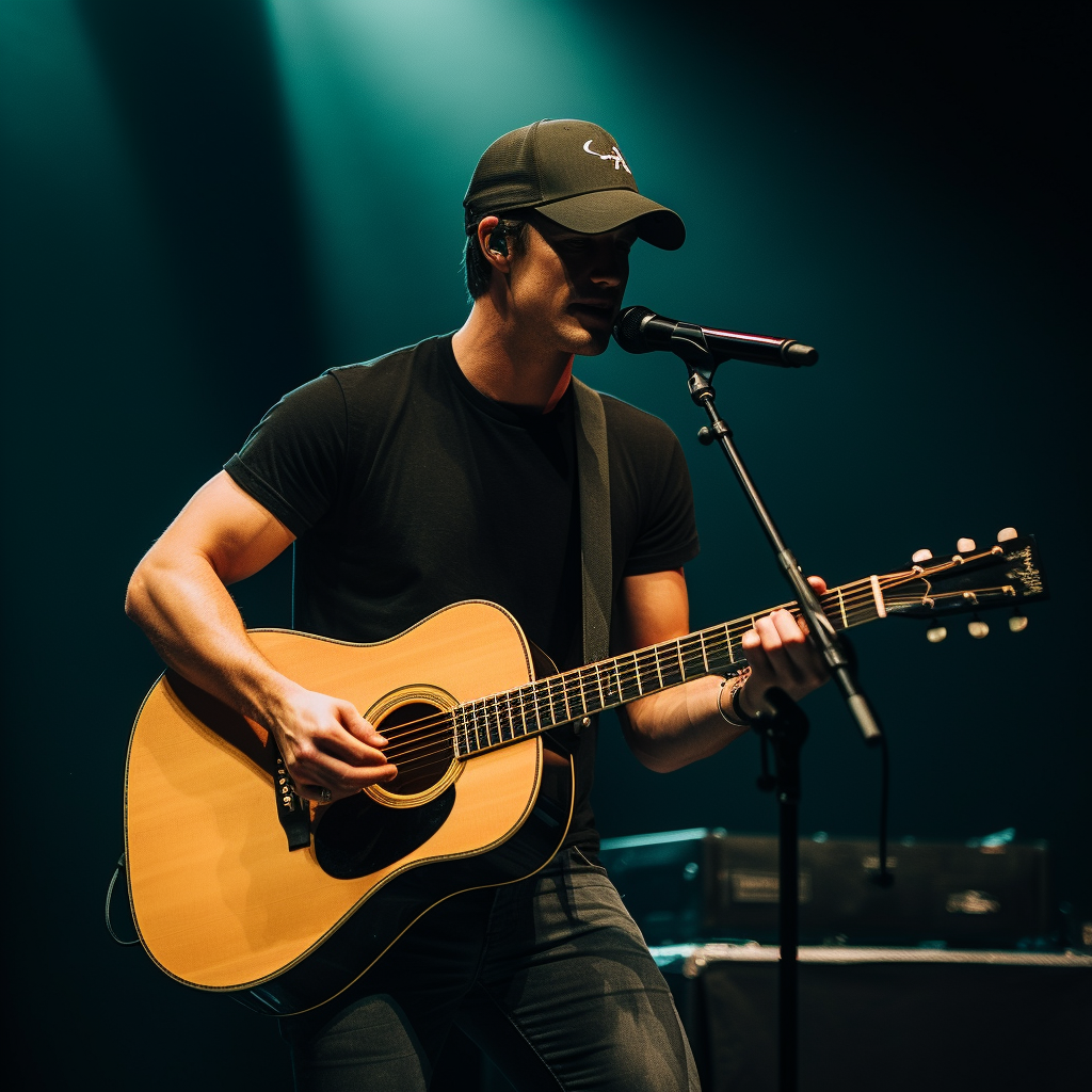 Male playing acoustic guitar on stage