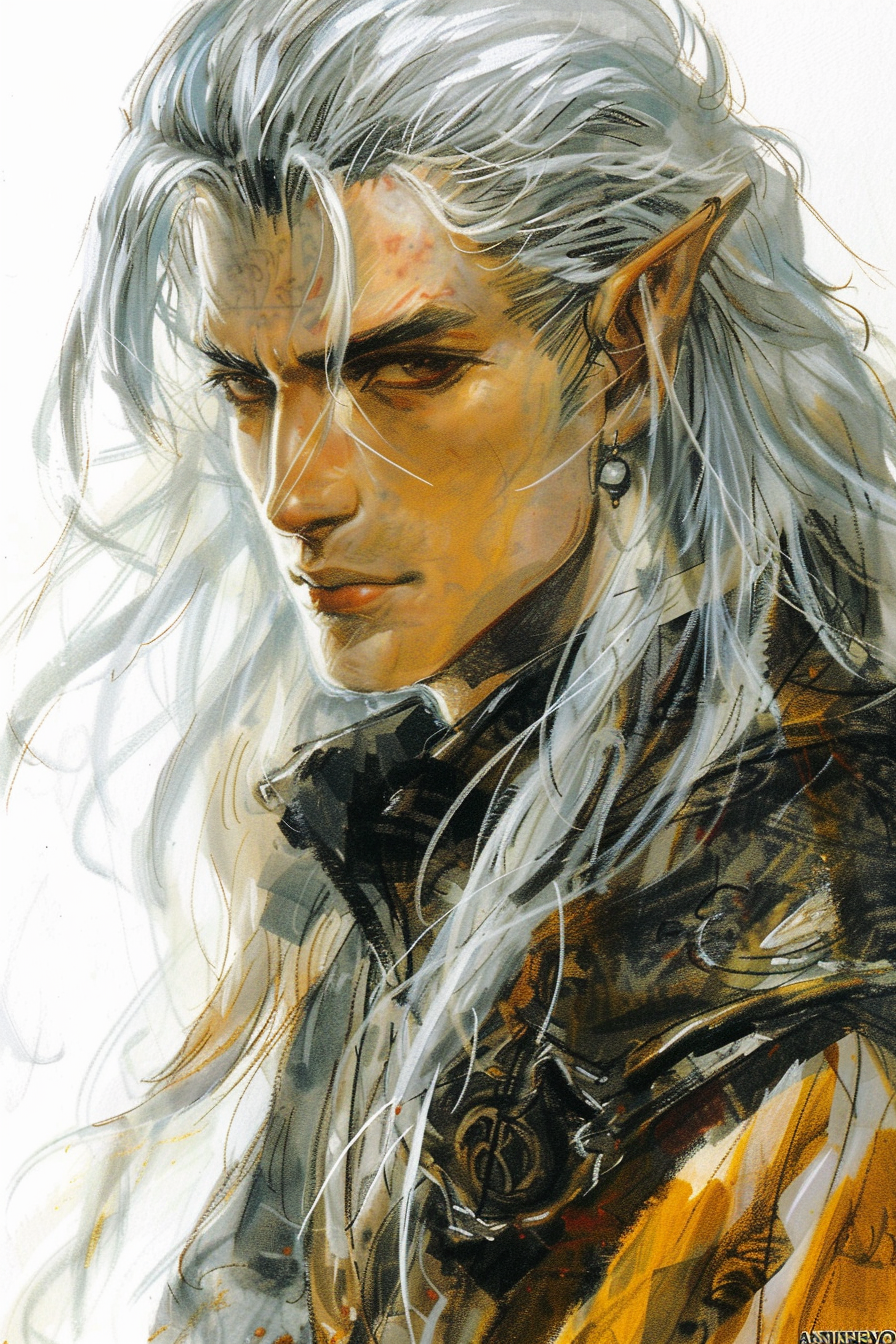 Male rogue assassin portrait silver hair