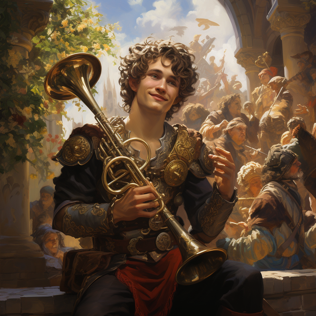 Male Satyr Playing French Horn Outdoors