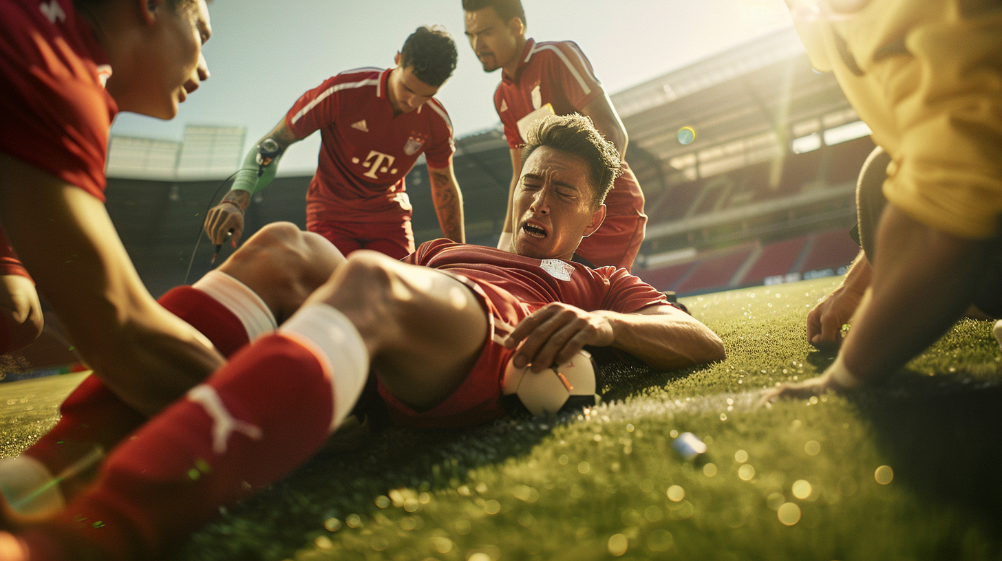 male soccer player receiving first aid